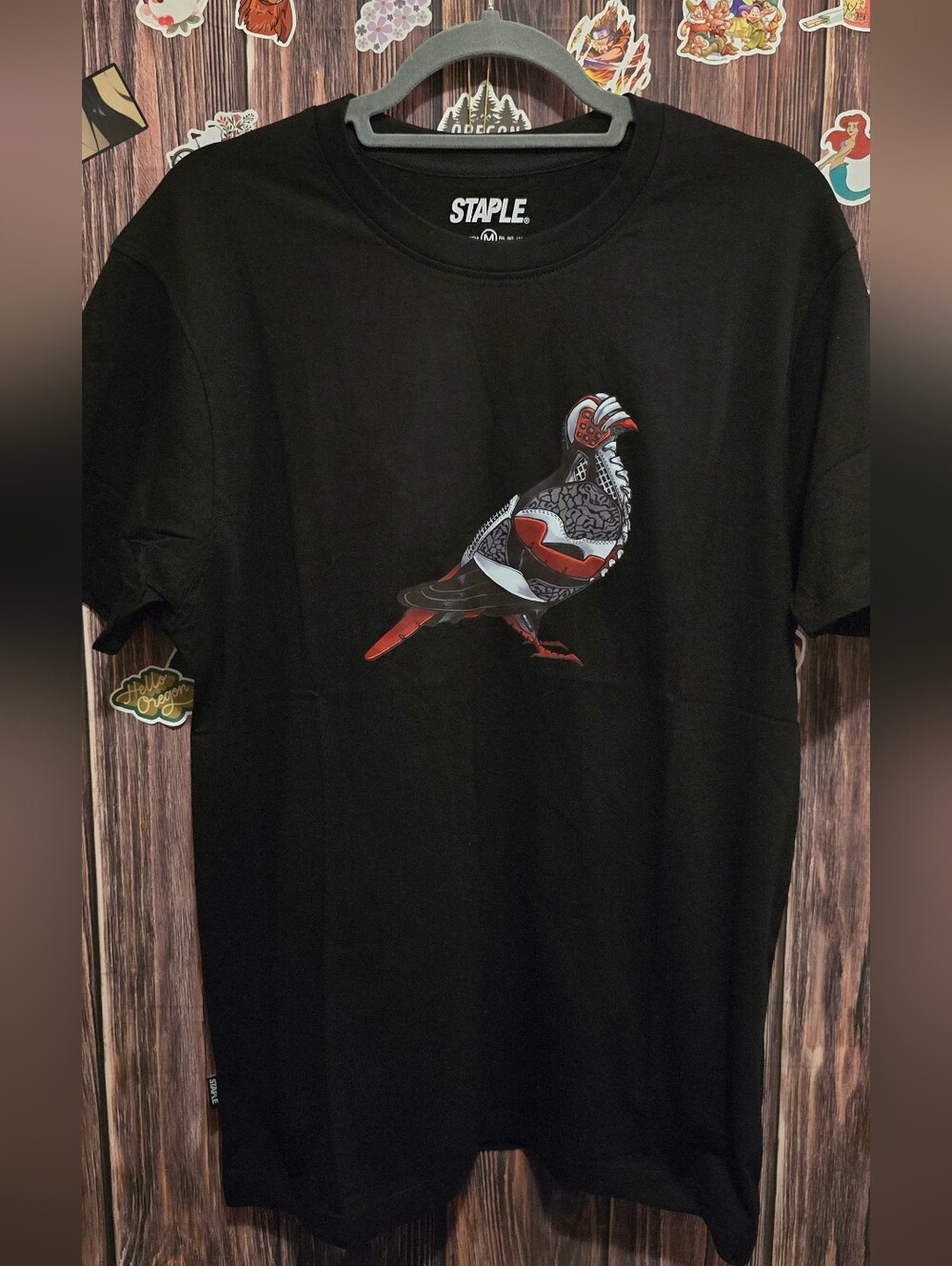 Staple Black Pigeon Graphic Tee - Red & White Accent